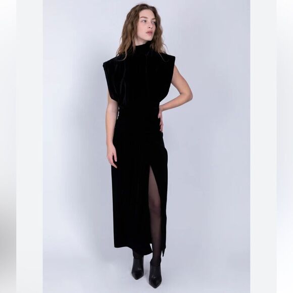 Sabina Musayev Leda Midi Dress Black Velvet open back goddess gown Revolve L - Picture 3 of 16